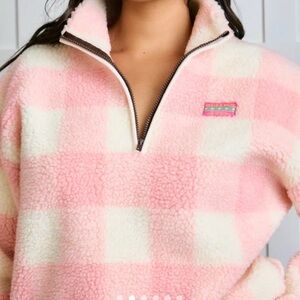 Women's Pink and White Checkered Sweater